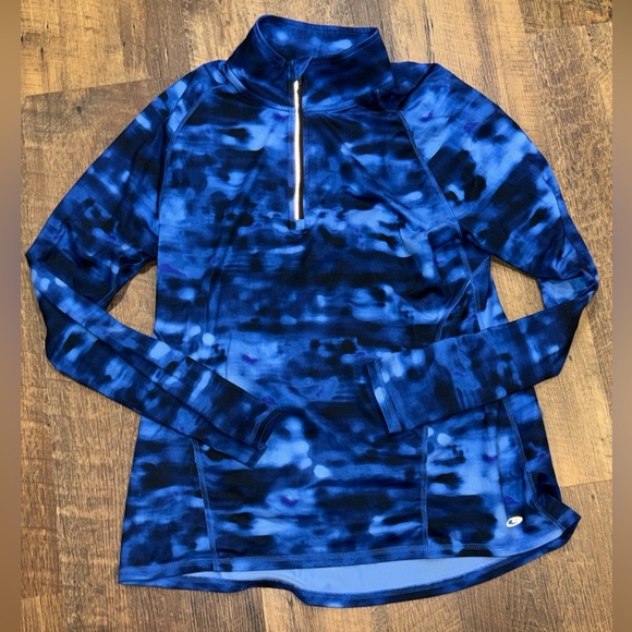 Champion Blue Patterned Quarter-Zip Long Sleeve Pullover Womens’s Large - Picture 1 of 4